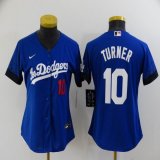 Women New Nike Los Angeles Dodgers #10 Justin Turner blue majestic baseball Jersey city version