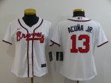 Women Nike Atlanta Braves #13 Ronald Acuna Jr. white majestic baseball jersey