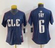 Women Nike Cleveland Indians #6 Fry blue majestic baseball jersey -BD