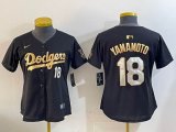 Women Dodgers #18 Yoshinobu Yamamoto Nike black gold fashion baseball Jersey-BD