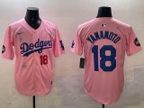 2025 Nike Los Angeles Dodgers #18 Yoshinobu Yamamoto pink fashion majestic baseball jerseys Sakura plate
