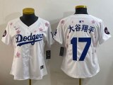 Women 2025 Nike Los Angeles Dodgers #17 Shohei Ohtani white fashion majestic baseball jerseys Sakura plate 03