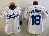 Women 2025 Nike Los Angeles Dodgers #18 Yoshinobu Yamamoto white fashion majestic baseball jerseys Sakura plate 01