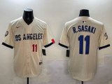 Nike Los Angeles Dodgers #11 Roki Sasaki beige fashion majestic baseball jerseys