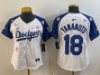 Women 2025 Nike Los Angeles Dodgers #18 Yoshinobu Yamamoto white blue fashion majestic baseball jerseys Sakura plate 01