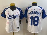 Women 2025 Nike Los Angeles Dodgers #18 Yoshinobu Yamamoto white blue fashion majestic baseball jerseys Sakura plate 01