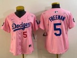 Women 2025 Nike Los Angeles Dodgers #5 Freddie Freeman pink fashion majestic baseball jerseys Sakura plate