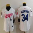 Women Nike Los Angeles Dodgers #34 Fernando Valenzuela white pink fashion MLB baseball Jersey-Joint name-BD 02