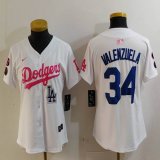 Women Nike Los Angeles Dodgers #34 Fernando Valenzuela white pink fashion MLB baseball Jersey-Joint name-BD 02