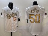 2025 Nike Los Angeles Dodgers 50 Mookie Betts white gold fashion majestic baseball jerseys