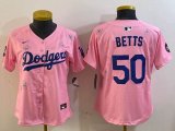 Youth 2025 Nike Los Angeles Dodgers 50 Mookie Betts pink fashion majestic baseball jerseys Sakura plate 01