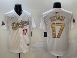 2025 Nike Los Angeles Dodgers #17 Shohei Ohtani white gold fashion majestic baseball jerseys 03