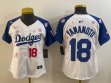 Youth 2025 Nike Los Angeles Dodgers #18 Yoshinobu Yamamoto white blue fashion majestic baseball jerseys Sakura plate