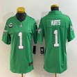 Women Nike Eagles #1 Jalen Hurts green throwback Color Rush Limited Jersey C patch-BD