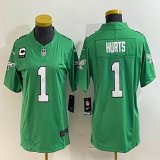 Women Nike Eagles #1 Jalen Hurts green throwback Color Rush Limited Jersey C patch-BD