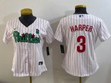 Women Philadelphia Phillies #3 Bryce Harper white majestic baseball jersey Joint name-BD 01