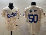 2025 Nike Los Angeles Dodgers #50 Mookie Betts beige fashion majestic baseball jerseys Sakura plate 01