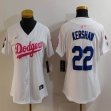 Women Nike Los Angeles Dodgers #22 Clayton Kershaw white pink fashion MLB baseball Jersey-Joint name-BD