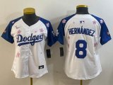 Youth 2025 Nike Los Angeles Dodgers #8 Enrique Hernandez white blue fashion majestic baseball jerseys Sakura plate 01