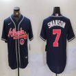 Nike Atlanta Braves Dansby Swanson dark blue majestic baseball jerseys 01