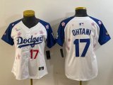 Women 2025 Nike Los Angeles Dodgers #17 Shohei Ohtani white blue fashion majestic baseball jerseys Sakura plate 02