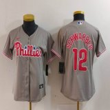 Women Nike Philadelphia Phillies #12 Schwarber gray baseball jersey 01
