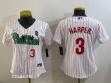 Youth Philadelphia Phillies #3 Bryce Harper white majestic baseball jersey Joint name-BD 01