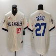 Nike Los Angeles Dodgers #27 Mike Trout beige fashion MLB baseball Jersey 02