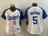 Women 2025 Nike Los Angeles Dodgers #5 Freddie Freeman white blue fashion majestic baseball jerseys Sakura plate
