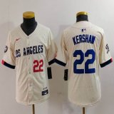 Youth Nike Los Angeles Dodgers #22 Clayton Kershaw beige fashion majestic baseball Jerseys-BD 02
