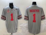 Ohio State Buckeyes #1 gray college football jerseys with 2025 championship patch