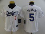 Custom Youth Dodgers #5 Corey Seager Nike white Dodger World Series Champions Flexbase Authentic Collection Jersey