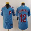 Youth Nike Philadelphia Phillies #12 Schwarber skyblue throwback majestaic baseball jersey
