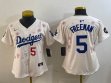 Women Dodgers #5 Freddie Freeman beige fashion majestic baseball jerseys Sakura plate