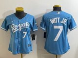 Women Nike Kansas City Royals #7 Bobby Witt Jr. skyblue majestic baseball jerseys -BD 01