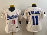 Women Dodgers #11 Roki Sasaki beige fashion majestic baseball jerseys Sakura plate