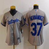 Women Nike Los Angeles Dodgers #37 Enrique Hernandez gray majestic baseball jerseys 03