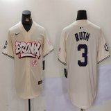 Nike New York Yankees #3 Babe Ruth beige majestic baseball Jersey Joint name 01