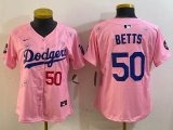 Women 2025 Nike Los Angeles Dodgers 50 Mookie Betts pink fashion majestic baseball jerseys Sakura plate