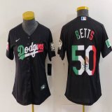 Women Nike Los Angeles Dodgers #50 Mookie Betts black fashion majestic baseball jersey