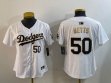 Women Dodgers #50 Mookie Betts nike white gold fashion majestic baseball Jersey -BD