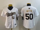 Women Dodgers #50 Mookie Betts nike white gold fashion majestic baseball Jersey -BD