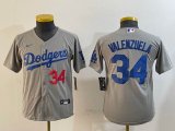 Youth Nike Los Angeles Dodgers #34 Fernando Valenzuela gray MLB baseball Jersey 01