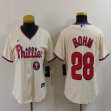 Women Nike Philadelphia Phillies #28 Alec Bohm beige majestic baseball jersey 01