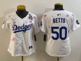 Women 2025 Nike Los Angeles Dodgers 50 Mookie Betts white fashion majestic baseball jerseys Sakura plate 01