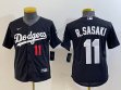 Youth Nike Los Angeles Dodgers #11 Roki Sasaki black majestic baseball jerseys