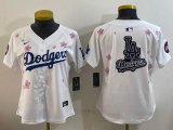 Women 2025 Nike Los Angeles Dodgers blank white fashion majestic baseball jerseys Sakura plate 03