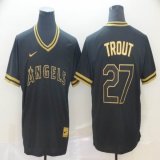 Nike Los Angeles Angels #27 Mike Trout black gold baseball jersey